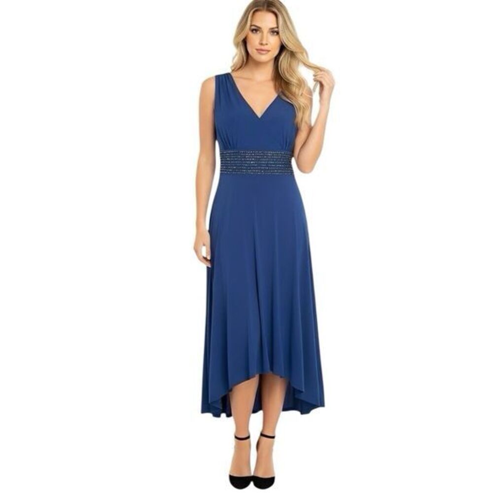 AGB Dress Sz 6 Blue Rhinestones Festival Evening Party Elegant Cocktail Retro